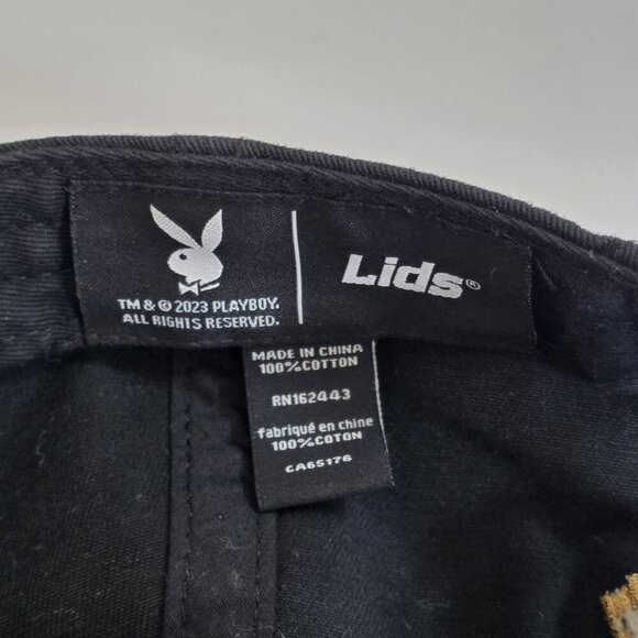 Playboy Lids Black Strapback Hat Cap Cotton Embroidery Metal Bunny Adjustable - Picture 11 of 15